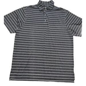 FootJoy Polo Shirt Mens Size L Black Gray Striped Golf Mind Over Matter Sleeve